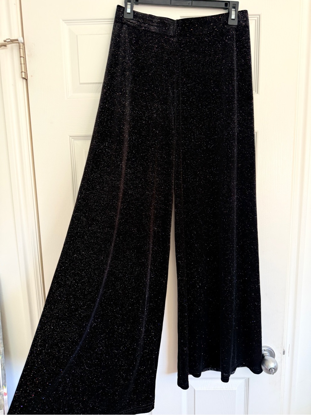 Black Glitter Velvet Wide Leg Pants